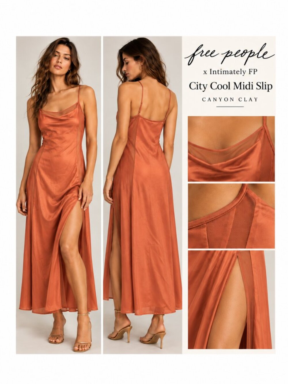 NWT Free People City Cool Midi Slip Dress M Canyon Clay Mesh $98